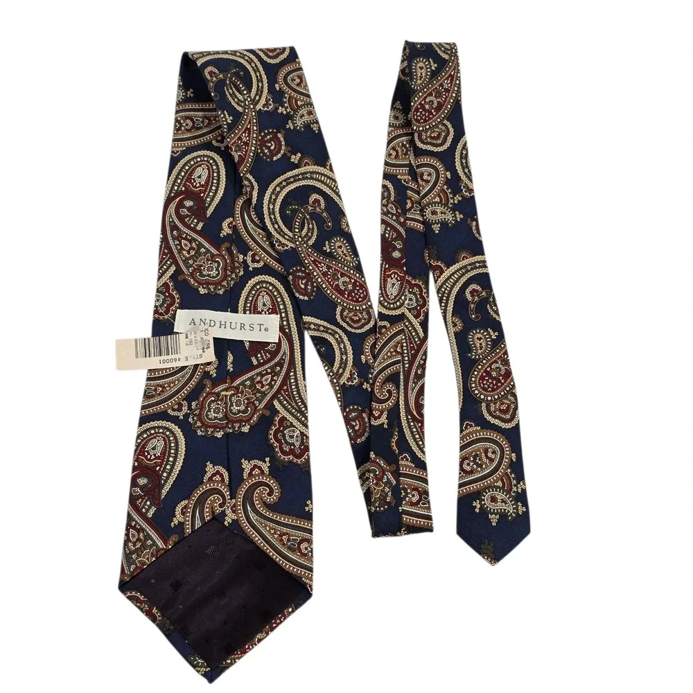 Andhurst Mens Necktie Navy Blue Silk USA Paisley Woven Classic Designer Business